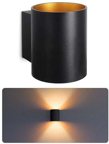 SSC-LUXon TUANI Wandleuchte Innen schwarz rund - Gold Design Wandlampe Up Down Leuchte inkl. 1x G9 LED Lampe 3W warmweiß