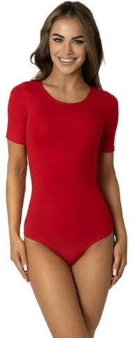 Alkato Body Donna Manica Corta Cotone – Body Donna con Scollo Tondo e Chiusura con Bottoni a Pressione, Rosso, L (Long 170-176 cm)