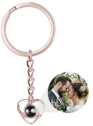 Personalized Photo Projection Keychain Custom Heart Photo Keyring Projection Keychain for Women Anniversary Memorial Gifts (rose gold-3,1PCS)