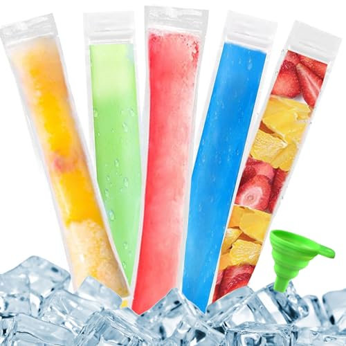 100 Pcs Sacs Popsicle, Sachet Glace à l'eau, Sacs de Sucettes Glacées, Moule Sac Popsicle Reutilisable, Moule Sac Popsicle, Popsicle Pochettes, Sac a Sucette Glacée Jetable, Moule Glace à l'eau