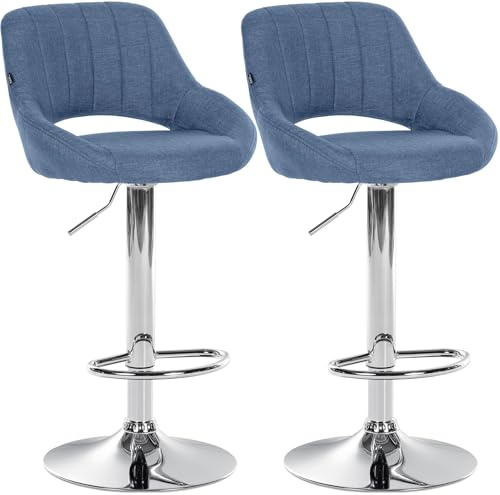 CLP Barhocker 2er Set höhenverstellbar mit Lehne Milet, Barstühle gepolstert Stoffbezüge, Tresenstühle mit Metallgestellen drehbar, | Farbe blau Material Gestell Metall in Chromoptik