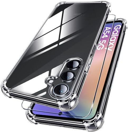Coque pour Samsung Galaxy A54 5G avec 1 Pcs Protection Écran en Verre Trempé Coque de protection Pour Samsung A54 5G,Transparent Étui de Protection en Silicone Antichoc,Mince Souple TPU Bumper Housse