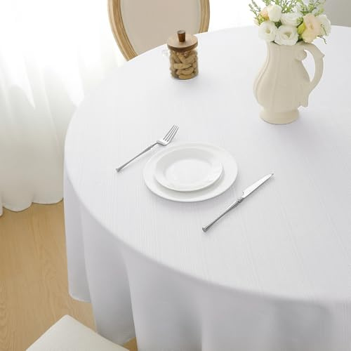 Softalker große Tischdecke Weihnachten rund 180 Weiß abwaschbar Wasserabweisend Abwischbar Fleckschutz Tischtuch Tablecloth Deko für Outdoor Party Geburtstag Silvester Hochzeiten Hotel Restaurant