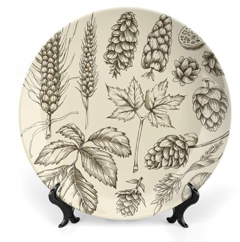 Bone China Dekorativer Teller mit Präsentationsständer Keramik Dekoteller Beige Maserung Muster Keramik Ornament Teller Persönlichkeit Keramik Speiseteller Basteln Dekorative Teller für Home Club