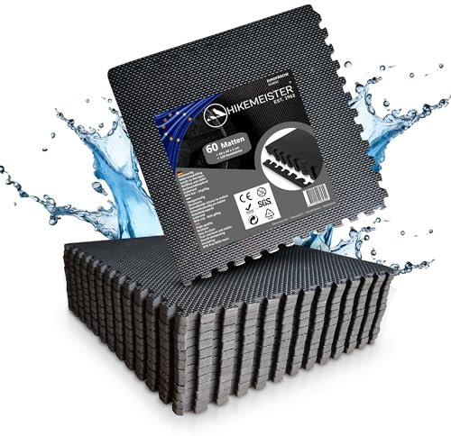 Hikemeister Pool Unterlegmatte Poolmatte 60 Stück - 40x40 cm - 9.60 m² - Bodenschutz Matte für den Pool/Planschbecken - Bodenfolie Bodenmatte Poolunterlage Bodenschutz schwarz