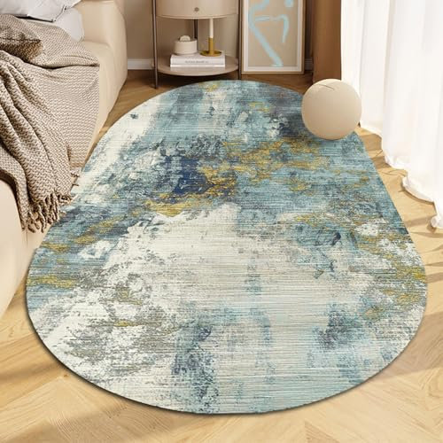 GUGJHFVH Wohnzimmer Oval Teppiche Für Schlafzimmer Home Office Esszimmer Couchtisch Waschbar rutschfeste Retro Alte Gelbgrüne Tinte, 150 x 200 cm