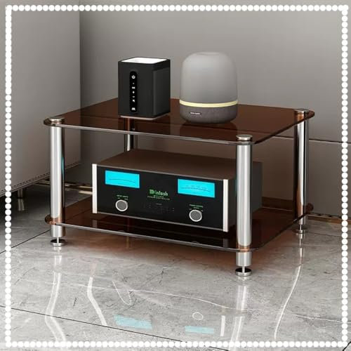 ZIUSFAC Glas Regal AV-Medienständer Audio-/Video-Medienregal TV Rack HiFi Regal Audio Schrank Für DVD-Player/PS4/Kabelboxen AV-Regal Streaming-Geräte(Brown,2 Tier)