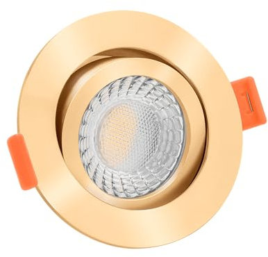 luxvenum LED Einbaustrahler 230V 7W - 1x dimmbare LED Deckenleuchte extra flach nur 25mm, 60° Abstrahlwinkel, 90 CRI Farbwiedergabe, Deckenspots für Flur, Wohnzimmer, Küche, Farbe Gold, 3000K