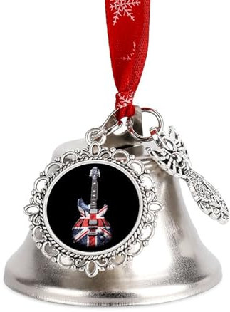 Vintage Guitar British Jack Union Flag Christmas Bells Ornaments Metal Hanging Ornaments for Gift Xmas Tree Decor New Year Party Wing Bell