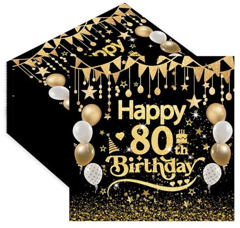 Servietten 80. Geburtstag,40 Stück Schwarz Gold Serviette 80 Geburtstag Mann,Tischdekoration Papierservietten für Mann Frau Geburtstag Feiern Party Jubiläum 33x33cm