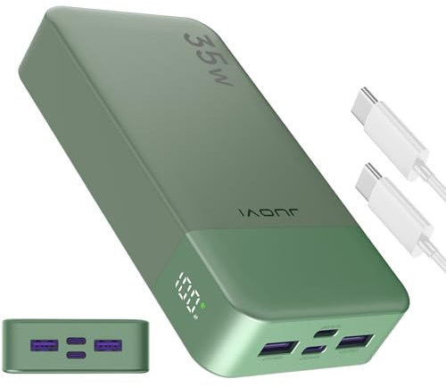 JUOVI J2651 Power Bank 35W 20000mAh USB C In & Out Power Bank, pacco batteria con QC3.0+PD3.0 35W ad alta velocità di ricarica per auricolari Bluetooth, telefono cellulare, tablet (Verde)