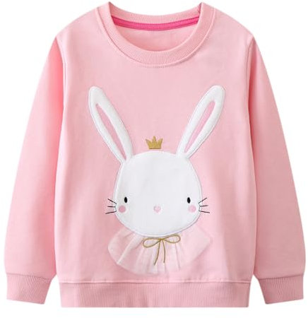Dinopjs Mädchen Pullover Kinder Weihnachten Pullover Kleidung Osterhase Winter Warm Sweatshirts Baumwolle Langarm Kleines weißes Kaninchen im Hemd Patches & Stickmuster für 2-7 Jahre Kits