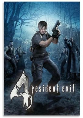 WOWHAHA Resident Evil 4 Vintage-Leinwand-Dekoration, Poster, Landschaft, Ölgemälde, berühmtes Gemälde, Leinwand, Animationsposter, Schlafzimmer-Dekoration, 30 x 45 cm, ungerahmter Stil 3