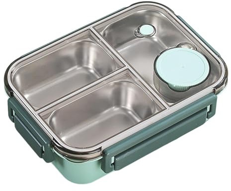 wiroouia Kinder-Brotdose aus Edelstahl,Brotdose aus Edelstahl - Lunchbox für Erwachsene mit 3 Fächern | Tragbare Lunchbehälter, Lunchbox für Kinder, Schule, Erwachsene, Arbeit, Camping