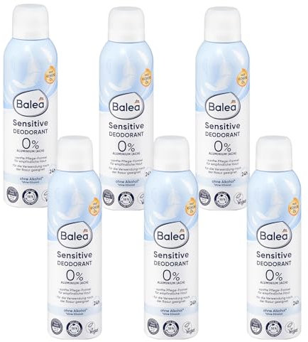 Balea Deospray Deodorant Sensitive | 6x 200ml | ohne Aluminium & Alkohol | 1x Bebe feste Duschpflege