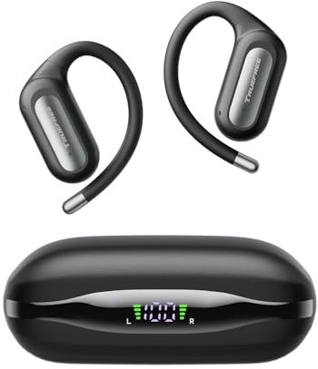 truefree EarFit DS1 Open-Ear Kopfhörer, Filigraner Ohrhaken Sport Ohrhörer, Kabellos Bluetooth 6.0 Earbuds, 12×17mm Treiber, Starker Bass, 40H Spielzeit, LED-Anzeige, 4-Mic ENC, komfortabel, Stabil