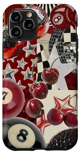 Red Cherry Star Disco Ball Retro Y2K Collage Women Girl Case for iPhone 11 Pro