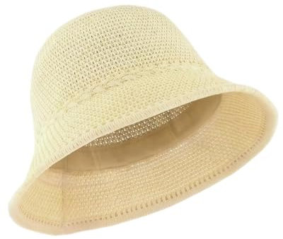 MUNSKT Fischerhut für Damen, gehäkelt, Netzstoff, Eimer gewebt, faltbar, aus weichem und leichtem Netzgewebe, beige, One size