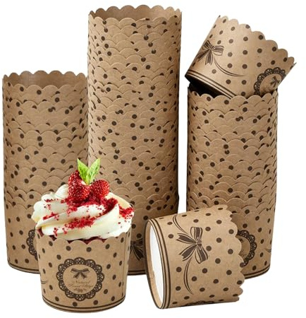 CAAGGMM Muffinförmchen Backförmchen, 100 Stück Papier Kuchen Formen, Bowknot Backbecher, Kraftpapier Bowknot Backbecher, für Muffins, Dessert, Hochzeit Geburtstag Party, Braun