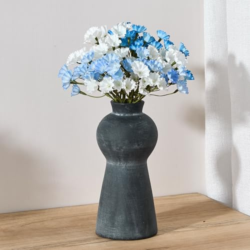 PORCER Rustikale Keramik-Blumenvase, 7,87 Zoll (20 cm), niedlicher Boho-Stil für Heimdekoration, Bauernhaus-Terrakotta-Vase für Wohnzimmer, Tisch, Regal, Kaminsims-Dekoration, Bauernhaus-Natürliches