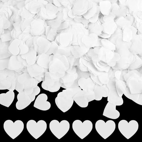 8000 Stück Herz Konfetti, 2.5cm Konfetti Hochzeit Herzen Groß, 80g Seidenpapier Confetti Streudeko, Romantisch Papier Confetti für Hochzeit Geburtstag Valentinstag Jahrestag Tischdeko (Weiß)