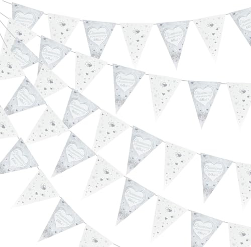 5 Packs- 60th Diamond Anniversary Banner Happy 60th Anniversary Pennant Bunting Paper Triangle Flags with 5 Rolls Rope for Couple Parent Weddings Birthday Celebration Decorative Pennants