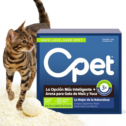 OPET Arena para Gatos de yuca, 18L- Arena Aglomerante para Gatos, Ingredientes Naturales, Libre de Polvo y fácil de Aglomerar, Control de Olores