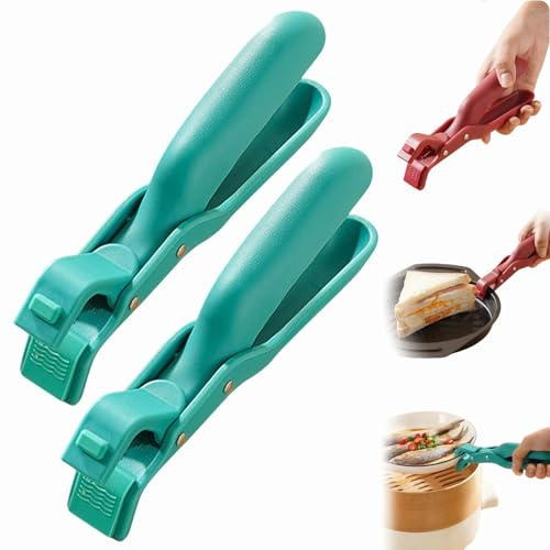 Multi-Angle Hot Plate Gripper, Silicone Non-Slip Heat Insulation Anti-Scald Clip, Multi-Function Hot Bowl Dish Plate Gripper, Multipurpose Anti-Scald Bowl Holder Clip for Kitchen (Green-2pcs)