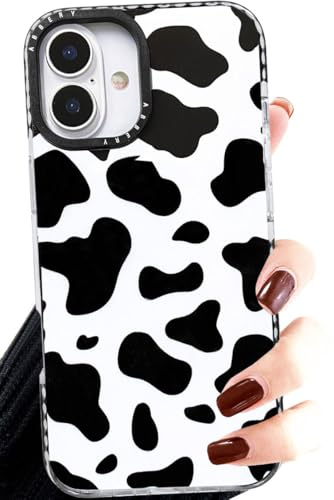 Abbery für iPhone 17 Hülle Kuh Muster Kuhflecken Tiermuster Motiv Durchsichtig mit Schwarz-Weiß Design Weiche Transparent Silikon Frauen Mädchen HandyHülle Stoßfest Süß Schutzhülle