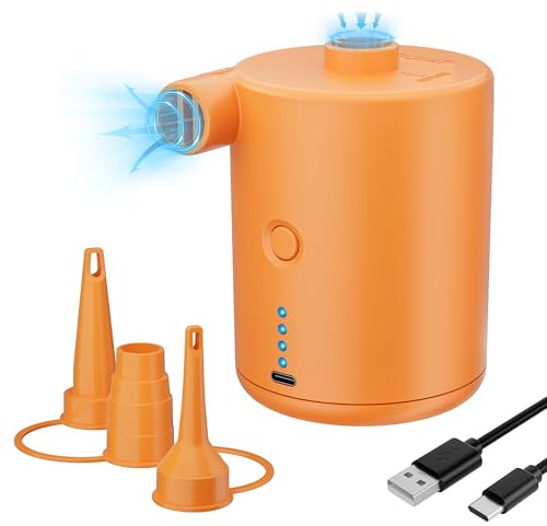 Elektrische Luftpumpe, 4000mAh Akku Pumpe mit 3 Düsen,Wiederaufladbare Luftpumpe,Schnellem Aufblasen/Entleeren für Camping,Luftmatratze,Schlauchboot,Planschbecken,Aufblasbare,Schwimmring