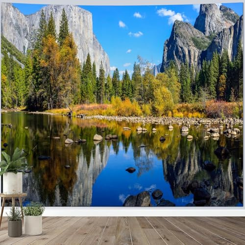 Calefee Wandbehang Herbst 150x150, Wandteppich Landschaft Berg Baum See, Wandbehang Deko Teppich für Schlafzimmer