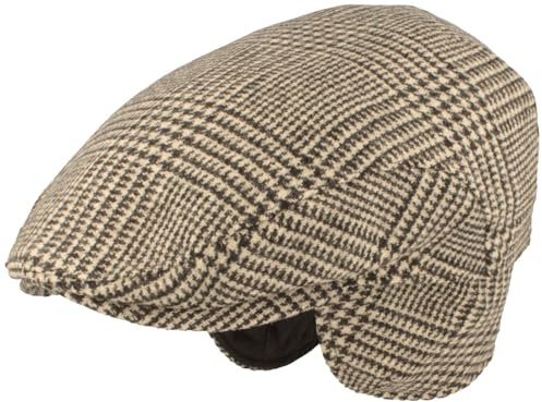 Breiter Herren Winter Schiebermütze mit Ohrenklappen Flatcap Schirmmütze 100% Wolle mit ausklappbarem Ohrenschutz Mütze Hautfreundlich & Bequem