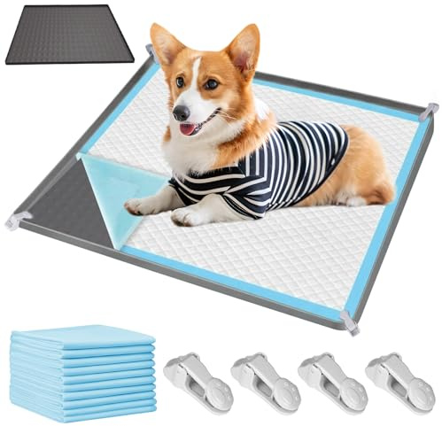 Pee Pad Holder for Dog, 60× 60cm Silicone Puppy Pad Holder with 4 Clamps