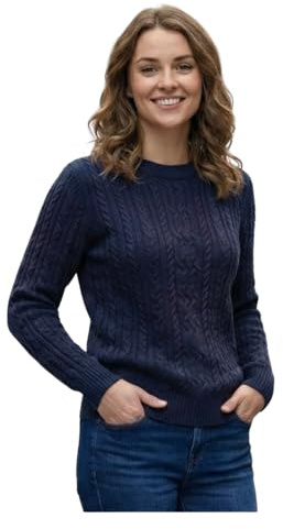 Women’s Cable Knit Jumper Long Sleeve Crew Neck – Soft Fisherman Ladies Sweater, Warm Winter Knit Pullover- S-XL