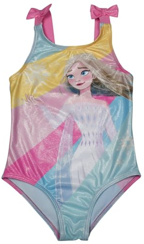 Disney Die Eiskönigin Badeanzug mit Glitzer und Schleifen für Mädchen - ELSA Frozen Kinder Schwimmanzug Einteiler