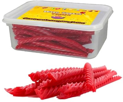 Original Red Liquorice Twists Sweets With Gift Tub - Soft & Chewy Twists - Strawberry Flavour Chewy Texture Sweets (400g)