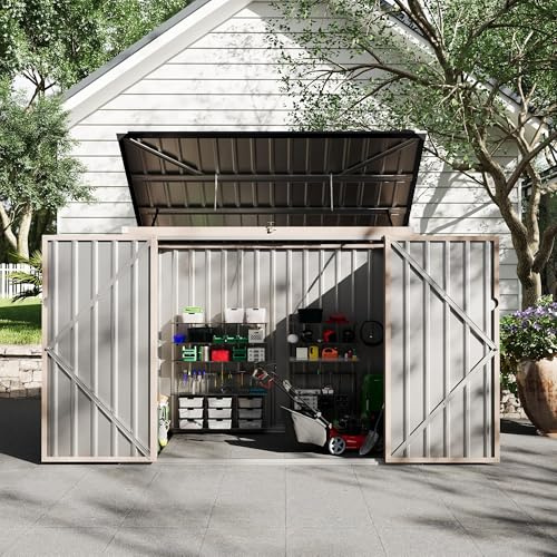 Coffre De Rangement Extérieur en Métal-2 Portes-Le Haut Peut s'ouvrir | Étanche Et Anti-Rouille, Couvercle à Chaîne Sécurisé, Idéal Pour Jardin, Terrasse Et Patio