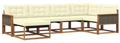 vidaXL Outdoor-Sofagarnitur mit Kissen 6 pcs Natur und Creme, Garten-Sofa-Set, modernes Outdoor-Lounge, strapazierfähige Möbel, witterungsbeständiger Sitzplatz zum Entspannen