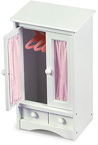 Badger Basket Wooden Doll Armoire with Hangers - White/Pink