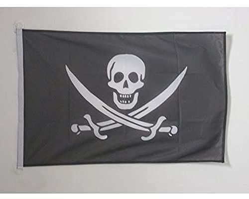 AZ FLAG Bootsflagge Pirat Jack Rackham 90x60 cm Kunststoffringe | Für außen und Boote Piraten Totenkopf Bootsflagge wetterfest mit doppelten Nähten und verstärkten Kanten Mesh-Polyester