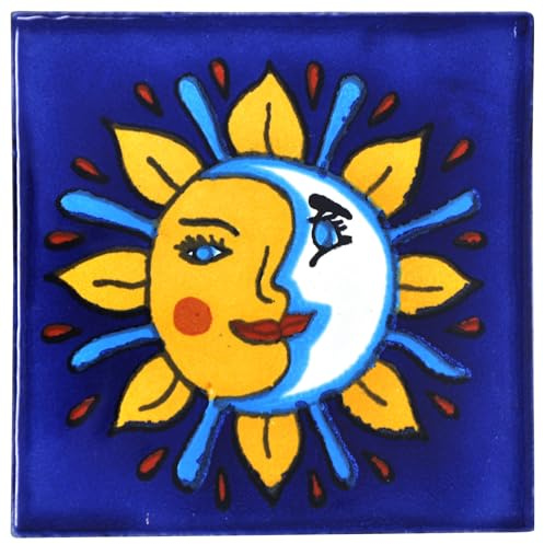 Tumia LAC Piastrelle Ceramica Messicane Talavera - Hernan Artigianali Piastrelle Cucina,Bagno, Sottopentola e Fai-da-Te, Decorativo stile Mediterraneo - Pacco da 10