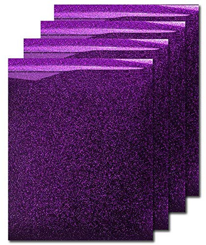MiPremium Purple Glitter Heat Transfer Vinyl HTV, Glitter Iron On Vinyl (Pack of 4 Sheets), for T Shirts Sports Clothing, Garments & Fabrics, Easy Weed, Cut & Press Purple Glitter Vinyl (Purple)