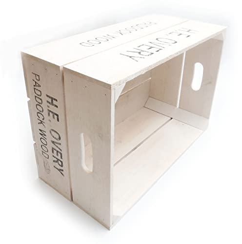 Jones & Grey A Large White Wash Vintage Style Rustic Wooden Apple Fruit Crate Bushel Box Storage