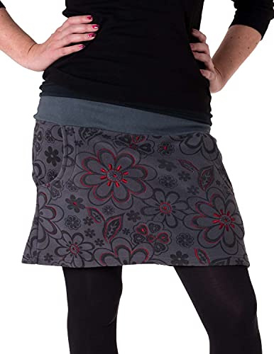 Vishes - Alternative Bekleidung - Warmer Fleece Rock mit aufgestickten Blumen grau 36