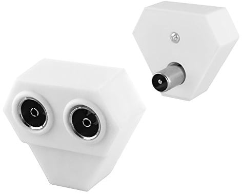 TV Radio T Antennen-Adapter Verteiler Splitter Weiche, 1 Koax Stecker männlich auf 2 Koax Buchse Kupplung weiblich, geeignet für 3D SD HD FullHD UHD 4K, Weiss (Ausführung v2.4)