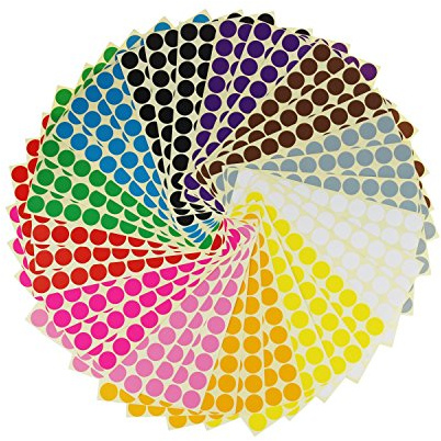 LJY 2520 Round Dot Stickers 19 mm, 12 Colours, 36 Sheets | 36 sheets and 12 colours with 2520 round dots in total; 19 mm diameter