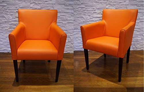 Quattro Meble Breite Echtleder Esszimmerstühle Kross Arm Orange Farbe Echtleder & Massivholz Stühle Lederstühle Sessel mit Armlehnen Echt Leder Esszimmer Stuhl