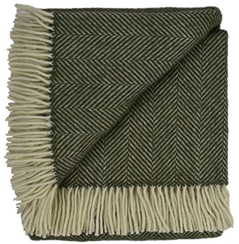 Prince of Scots Highland Tweeds Überwurf mit Fischgrätenmuster, 100 % reine Schurwolle, (Evergreen)