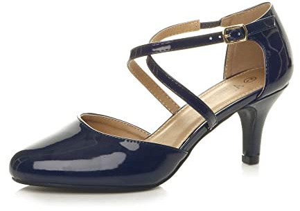 AJVANI Womens Ladies mid high Heel Strappy Crossover Wedding Evening Sandals Shoes Size