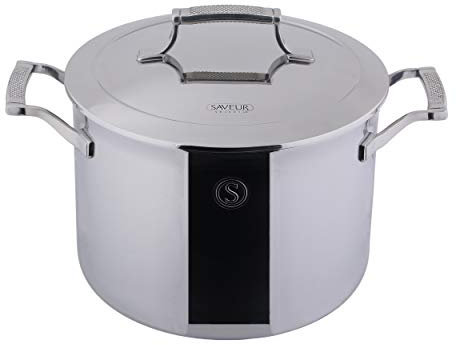 SAVEUR SELECTS Voyage Series,Olla triple de acero inoxidable con tapa aislante de doble pared, revestimiento completo, olla de inducción, apta para horno, 7.5 l,8 cuartos de galón, 25 cm de diámetro
